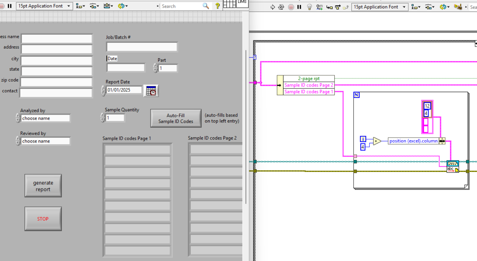 An example of a LabVIEW program used for a LIMS system.